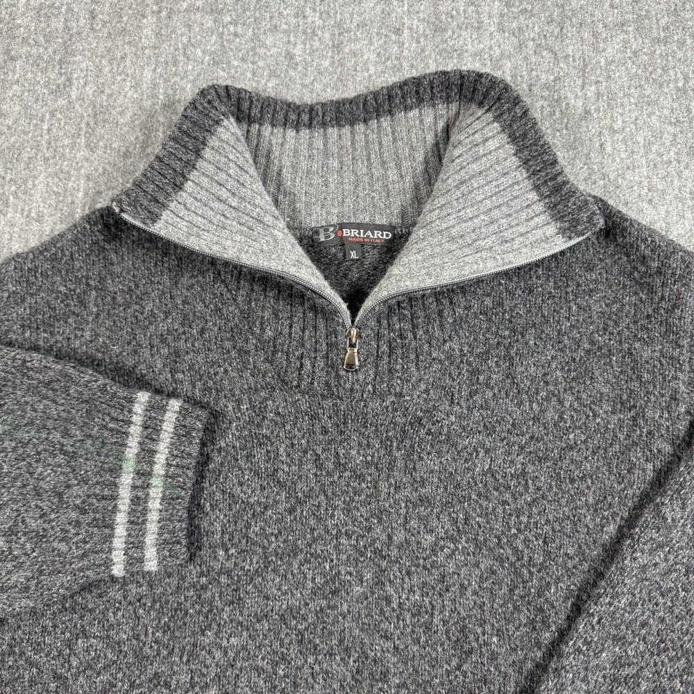 Briard Mens XL Wool Blend Quarter Zip Sweater Made in Italy Gray